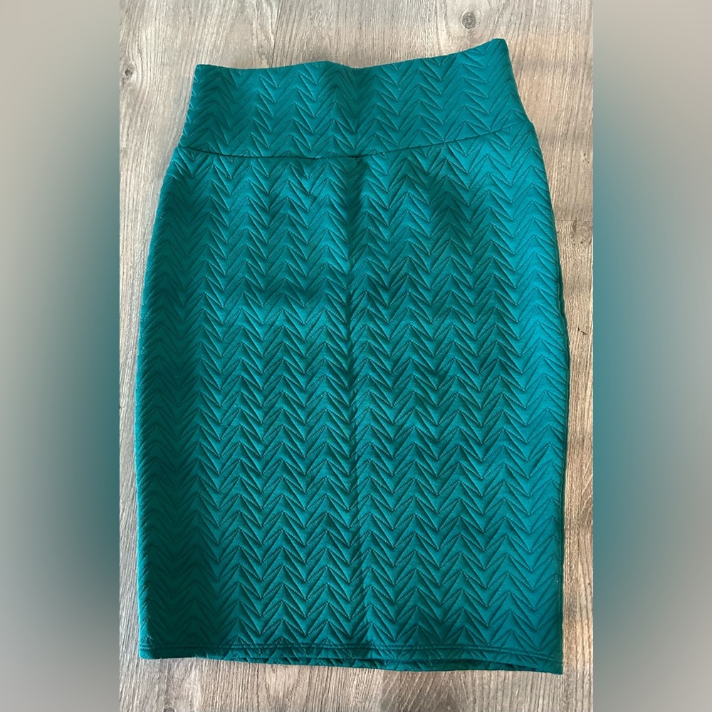 LuLaRoe Teal Chevron-Texture Pencil Skirt Medium